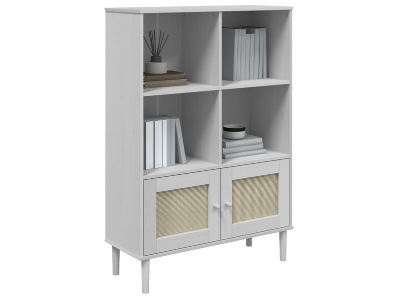  Bibliothèque salon senja aspect de rotin blanc bois massif de pin shl9853  - Conforama C
