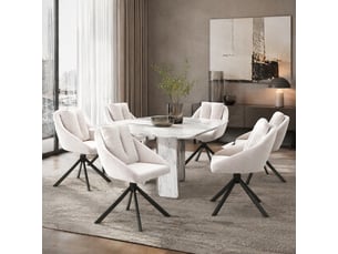 Chaise de salle à manger 59x65x79 cm, en tissu velouté beige, structure métallique, pivotante, avec accoudoirs