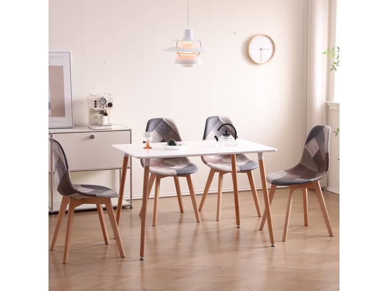  Lot de 4 chaises patchwork - chaises de salle à manger - pieds en hêtre(brun) - style rétro  - Conforama C