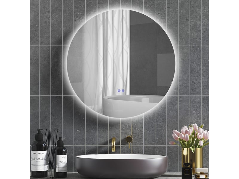  Miroir rond lumineux led de salle de bain ø 80 cm mural avec éclairage interrupteur tactile système antibuée  - Conforama D