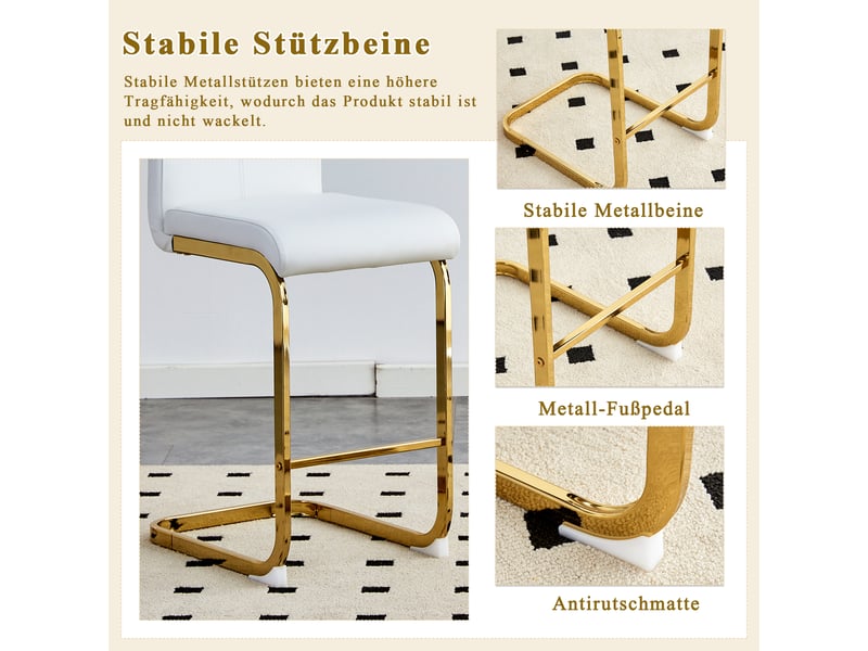  Lot de 2 tabourets de bar en similicuir blanc, pieds en métal doré W3658P368094 - Conforama D