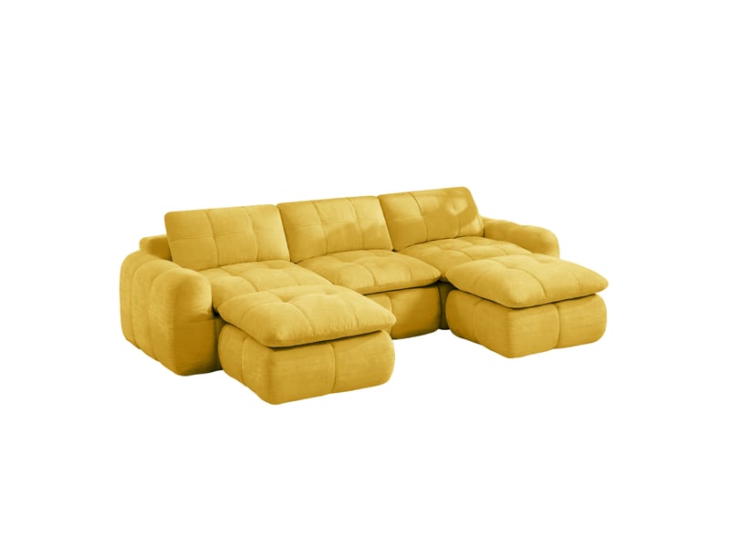  Canapé modulable en u 3 places 264x160x68 cm, sans montage, coussins garnis mousse 32d, 2 poufs, revêtement en chenille, jaune  - Conforama A