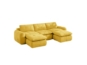 Canapé modulable en u 3 places 264x160x68 cm, sans montage, coussins garnis mousse 32d, 2 poufs, revêtement en chenille, jaune