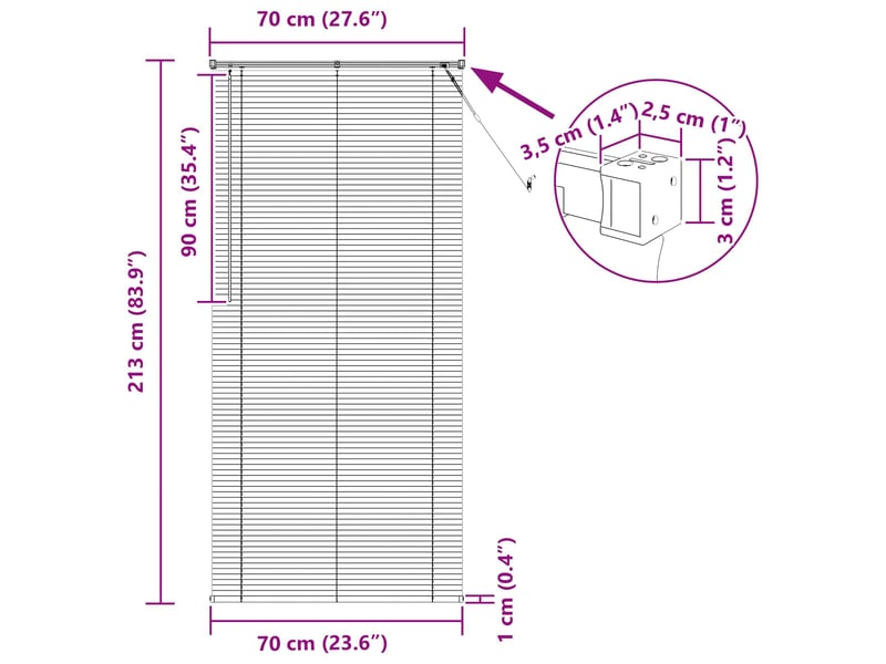 Store vénitien, store de fenêtre marron clair avec motif 213 x 70 cm 25 mm pvc cf47950 - Conforama E