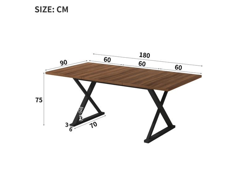  Table à manger 180x90x75 cm en mdf coloris noyer avec pieds métal noirs  - Conforama C