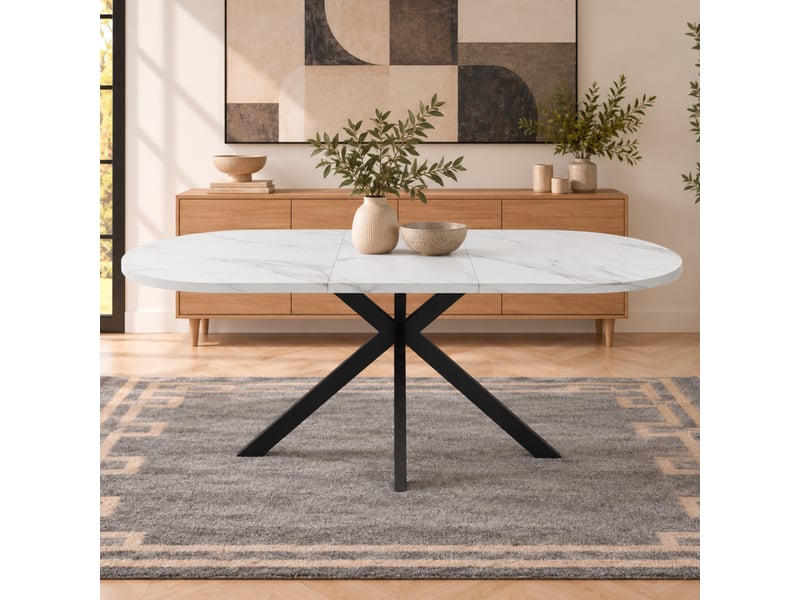  Table extensible ovale 120 à 160 sur 80 sur 75 cm coloris bois mdf pieds métal salle à manger  - Conforama B