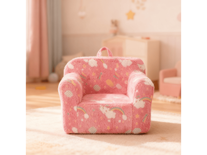  Canapé enfant rose arc-en-ciel, fauteuil mousse avec poignées de transport et poches latérales, léger  - Conforama B