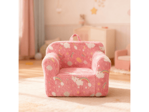 Canapé enfant rose arc-en-ciel, fauteuil mousse avec poignées de transport et poches latérales, léger