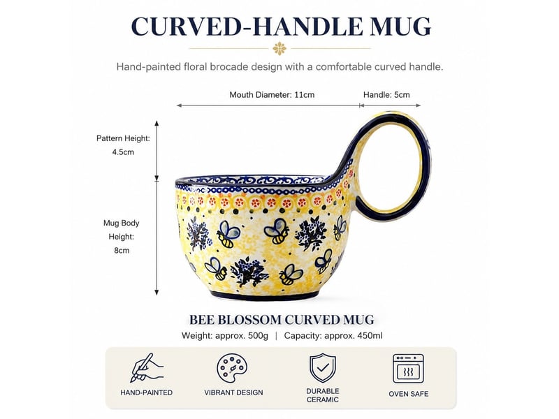  Mug et cuillère en céramique, anse galbée, petite abeille, 450 ml  - Conforama B