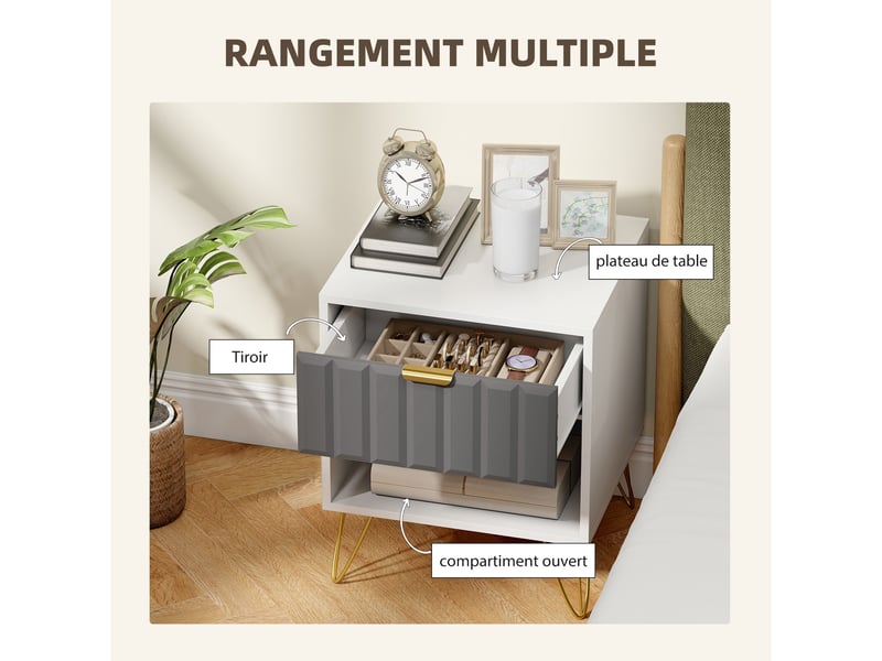  Table de chevet table d'appoint 45 x 40 x 55 cm rangement tiroir ouverture aisée design épuré salon chambre en mdf blanc 21_0003765  - Conforama C
