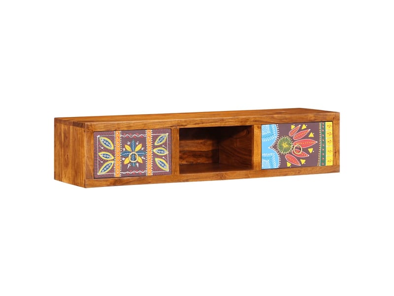  Meuble tv - banc tv - meuble de rangement mural multicolore 100x30x22 bois massif d'acacia  - Conforama B