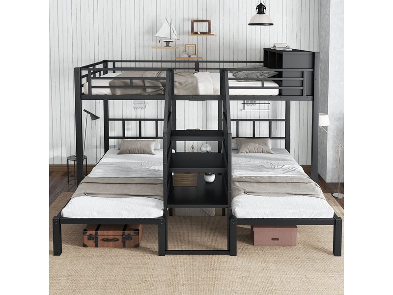  Lit superposé 90x200 cm, lit adulte avec structure en fer forgé, lit simple enfant, cadre de lit adulte, structure de lit, noir  - Conforama R