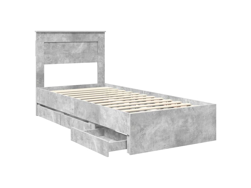  Lit simple- lit adulte -  cadre de lit avec tiroir gris béton 90 x 200 cm bois ingénierie  - Conforama D
