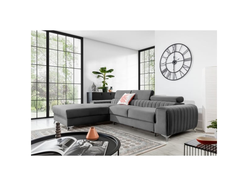  Canapé d'angle gauche gris convertible 3 places jayson avec coffre  - Conforama E