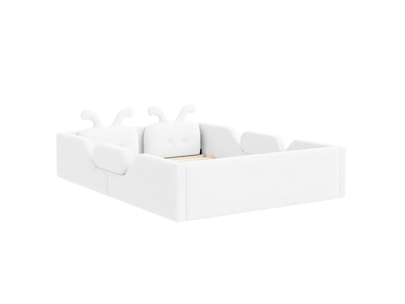 Lit enfant rembourré 140 x 200 cm avec tête de lit oreilles de lapin et barrières de sécurité, blanc - Conforama E