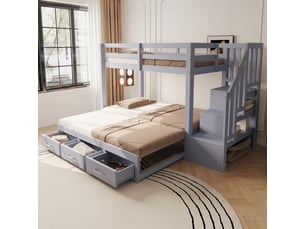 Lit superposé 90x200 cm <strong>NAHILIMI</strong> <strong></strong> coloris gris