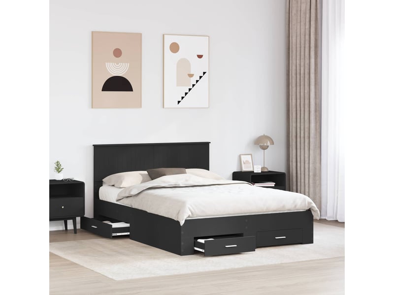 Lit double- lit adulte - cadre de lit avec tiroir noir 135 x 190 cm bois d'ingénierie - Conforama B