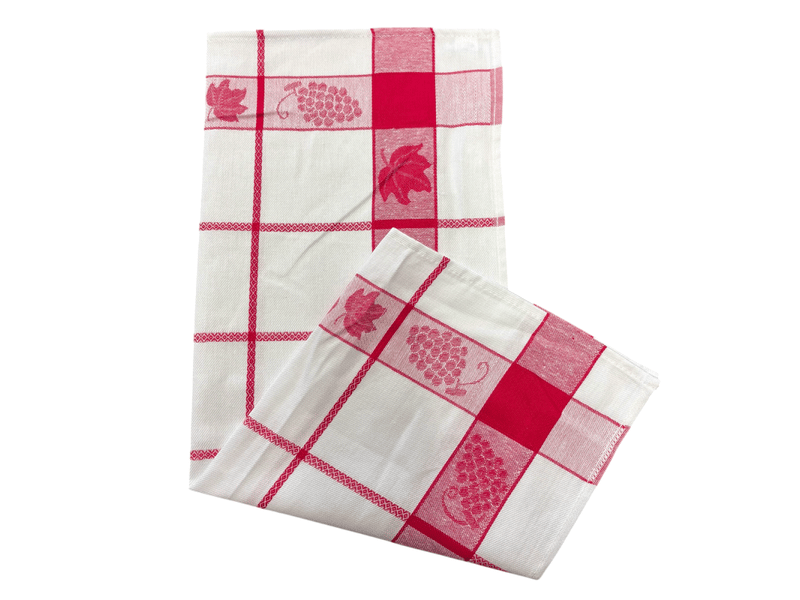  Lot de 6 torchons à carreaux motif feuilles de vignes bleu, rouge et gris 50x70 cm - 100% coton tissage jacquard  - Conforama D