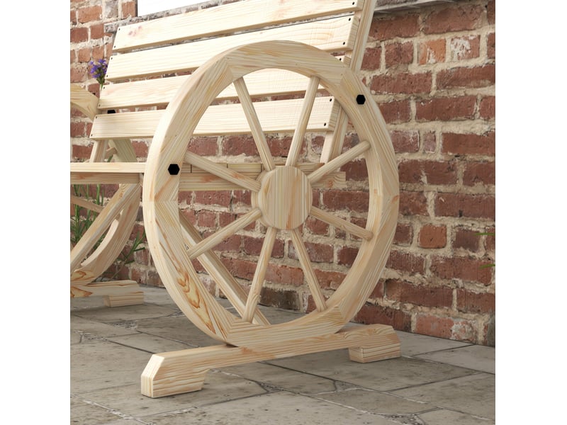  Banc de jardin 2 places 105,5x56 cm – bois naturel – accoudoirs roues, dossier large style campagne  - Conforama E