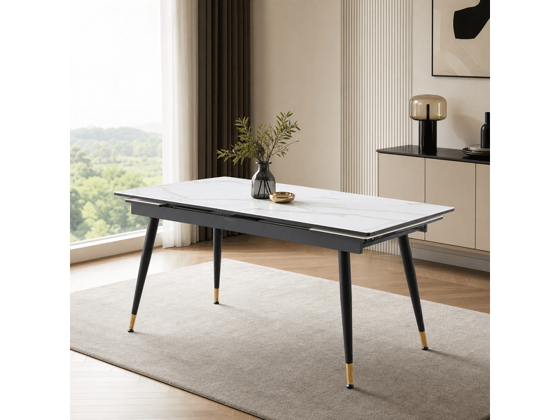  Table extensible 140-200 cm céramique pieds métal noir doré  - Conforama B