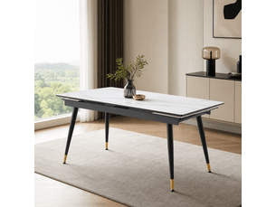 Table extensible 140-200 cm céramique pieds métal noir doré