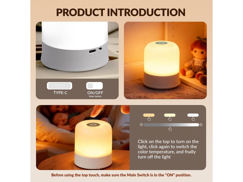  Veilleuse portable, trois couleurs, 2400 mah, petite lampe led rechargeable, blanc HRC0000102TBY - Conforama E