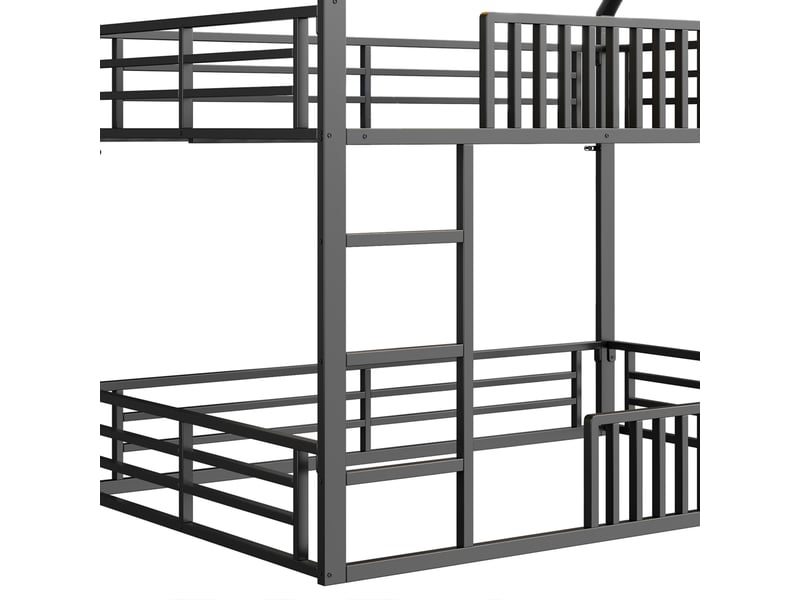 Lit superposé maison 140x200 cm noir, avec garde-corps, led 7 couleurs, structure métal, sommier inclus, sans matelas - Conforama D