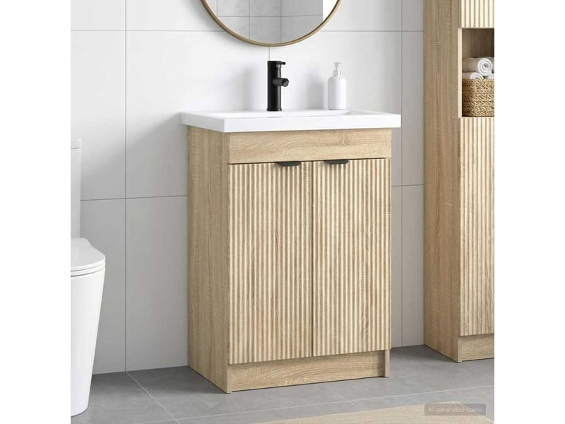 Ensemble de mobilier de salle de bain chêne sonoma shl3351 - Conforama B