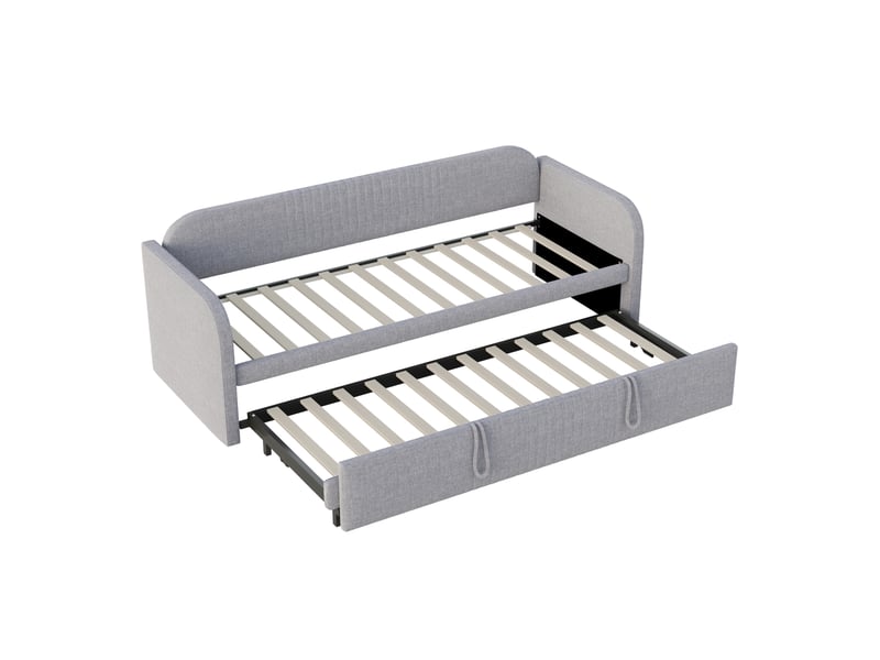  Lit rembourré, lit enfant 90180x190 cm, canapé-lit extensible, sommier à lattes, lin gris clair  - Conforama B