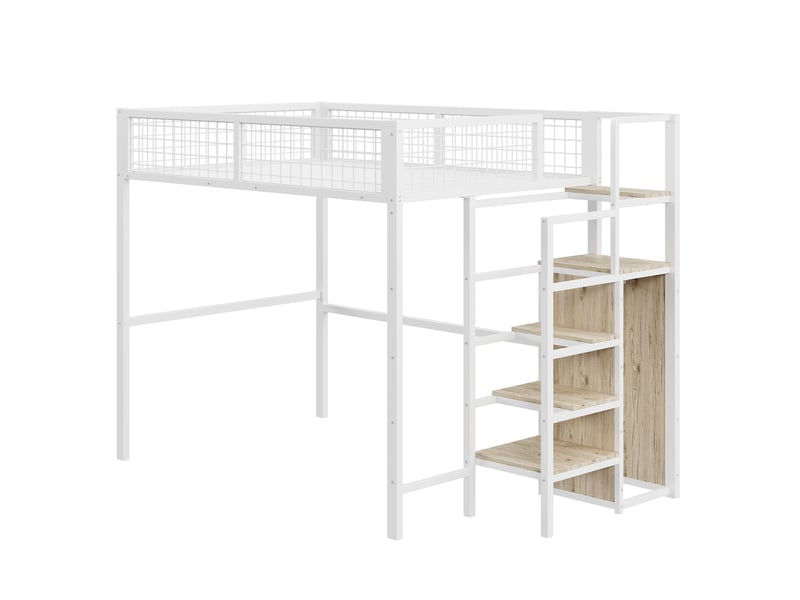 Lit mezzanine enfant 140x200 cm – blanc – échelle sécurisée, rangement et espace sous le lit – sans matelas - Conforama D