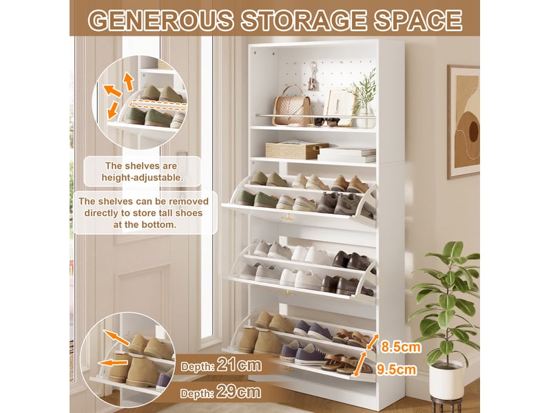  Meuble à chaussures 80x24x178,5 cm à 3 abattants et 2 niches coloris blanc  - Conforama E
