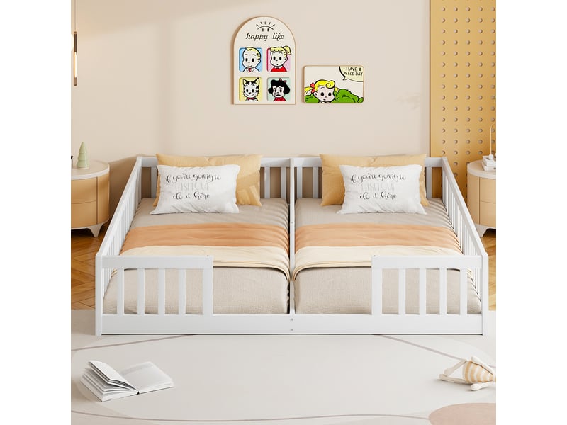  Lit d'enfant à panneaux - 90x200 cm - barrière de sécurité - bois de pin - blanc - style minimaliste LQ-N636P206437K - Conforama A