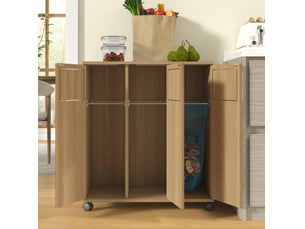 Armoire de tri des déchets modenvie 3 compartiments sur roulettes aspect chêne mdf naturel 69,3 x 35 x 80,3 cm