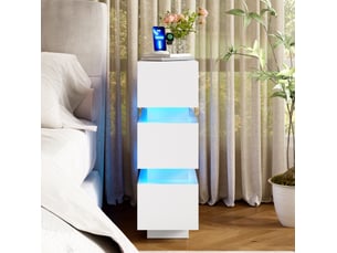 Lot de 2 tables de nuit 40x20x59,5 cm blanches en panneaux de particules, 3 tiroirs avec led et charge usb