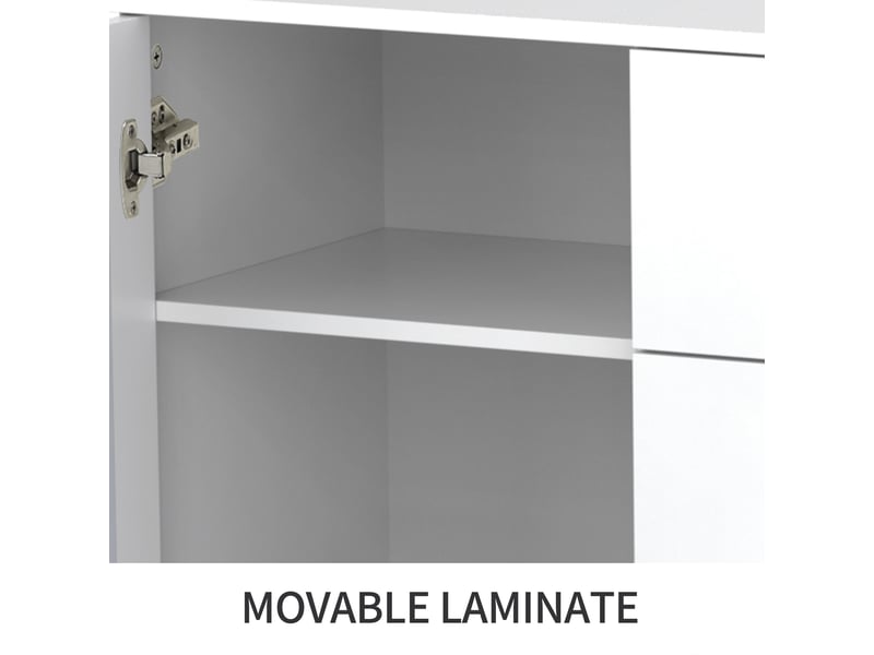  Buffet avec 2 portes, 4 tiroirs et miroir pour salle à manger en mdf 147×40×102 cm blanc  - Conforama C