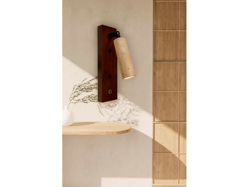  Applique murale orientable en travertin et bois effet noyer iris  - Conforama E