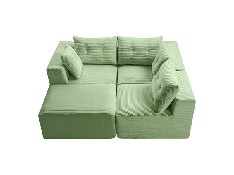  Canapé modulaire 4 places en velours côtelé avec assises profondes, poche de rangement latérale et coussins inclus  - Conforama B