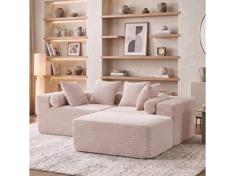 Canapé d'angle, canapé modulable – beige, en tissu chenille, style cloud - Conforama R
