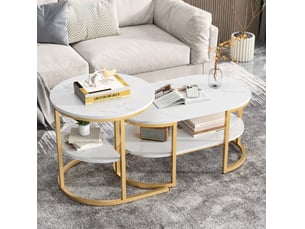 Table basse ovale coloris doré TCQPZ  - 46 cmx52 cm