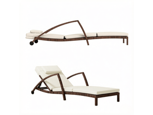 Chaise longue jardin,185x72x78 cm,réglable à roulettes,résine tressée,beige marron