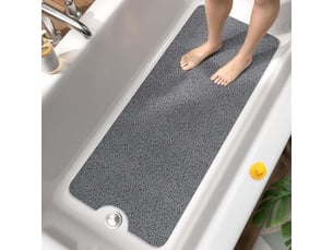 Tapis de bain antidérapant 100 x 40 cm, extra long, en luffa pvc souple, séchage rapide, sans ventouse, gris