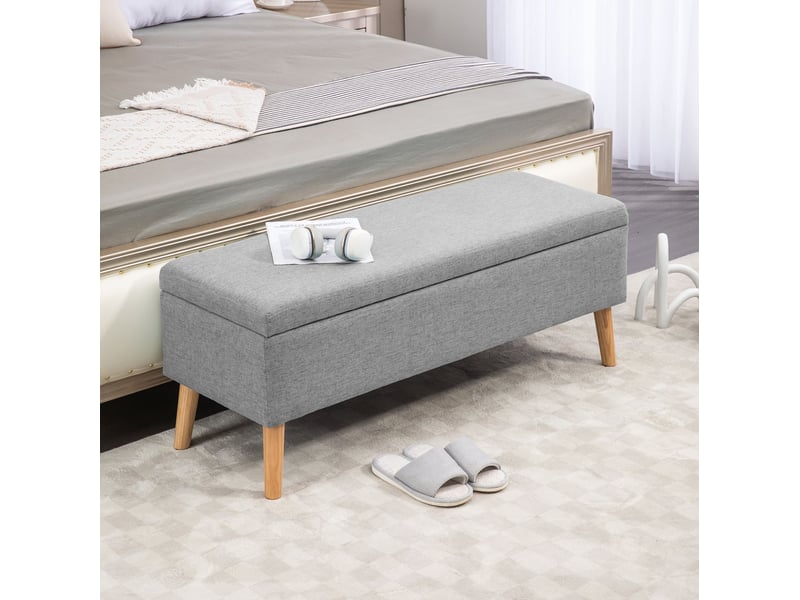  Banc coffre 110x39x45 cm, banc de lit moderne, pieds en bois, rectangulaire, chambre et salon, polyester, gris clair  - Conforama B