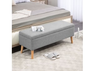 Banc coffre 110x39x45 cm, banc de lit moderne, pieds en bois, rectangulaire, chambre et salon, polyester, gris clair