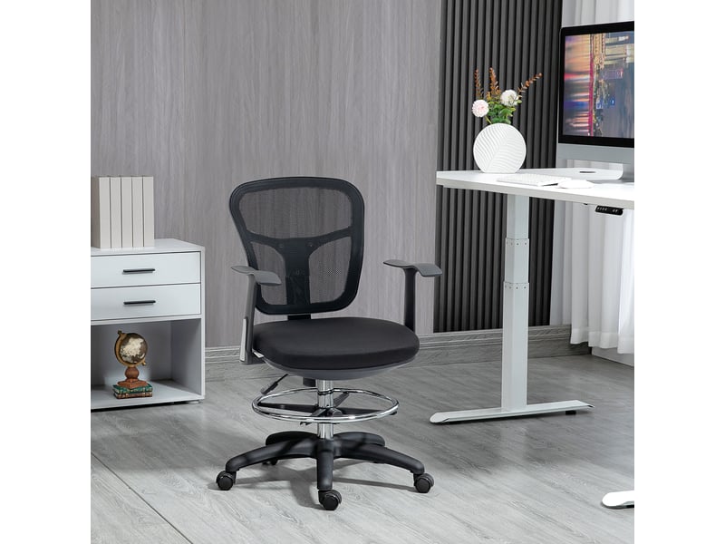  Chaise de bureau, chaise d'ordinateur, avec repose-pieds, réglable en hauteur, 59 x 59 x 115 cm, noire  - Conforama D