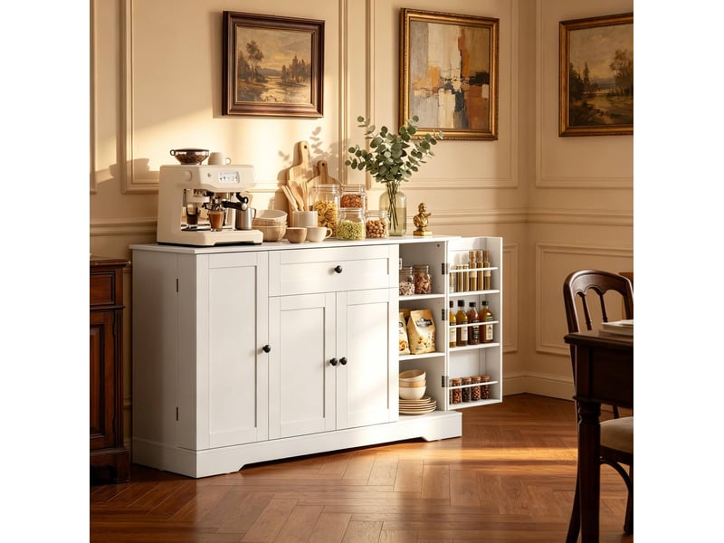  Buffet de cuisine 140x40x80 cm, 4 portes et 1 tiroir, blanc  - Conforama C