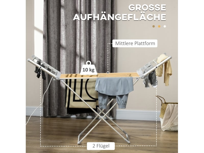  Étendoir à linge chauffant tcqpz pliable 144 x 53 x 91 cm aluminium argenté 230 w  - Conforama E