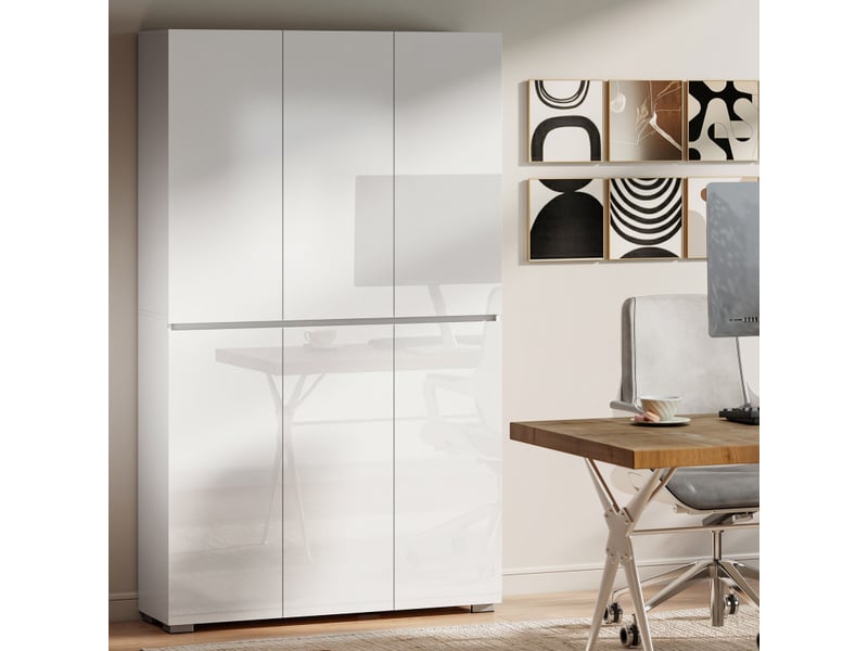  Buffet gumersindo rangement cuisine salon blanc laqué 6 portes 8 étagères  - Conforama B