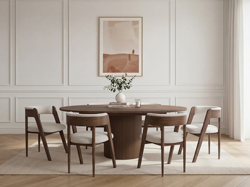 Bobochic ensemble sormiou avec table à manger ronde extensible 130 à 180 cm + lot de chaises bastide placage chêne massif marron foncé SORMIOU - Conforama B