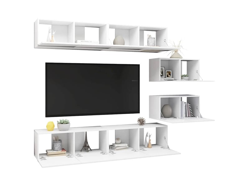  Ensemble de meubles tv - banc tv - meuble de rangement 6 pcs blanc bois d'ingénierie  - Conforama C