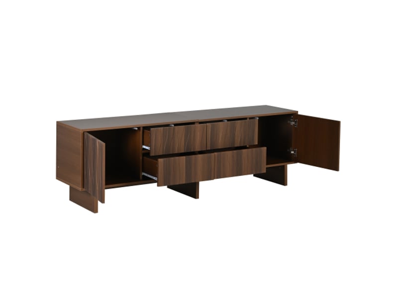  Meuble tv 180 x 40 x 56 cm, 4 tiroirs et 2 portes, design ondulé, compatible tv jusqu'à 75, bois noyer foncé  - Conforama A